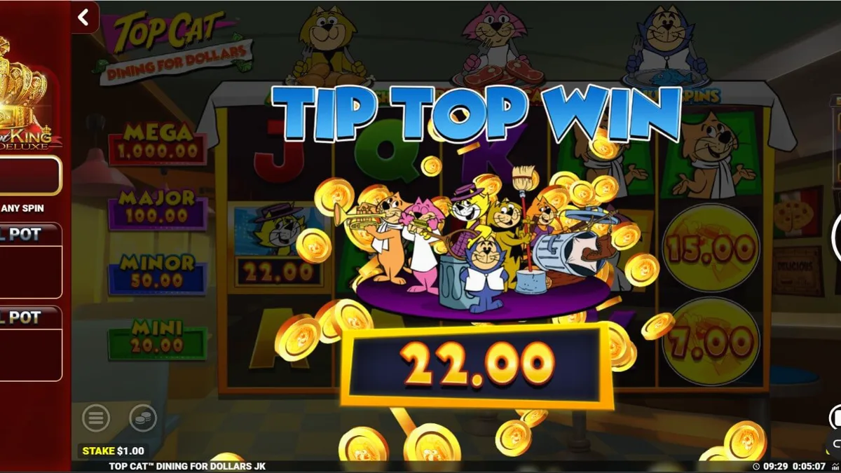 Top Cat Dining For Dollars slot game interface
