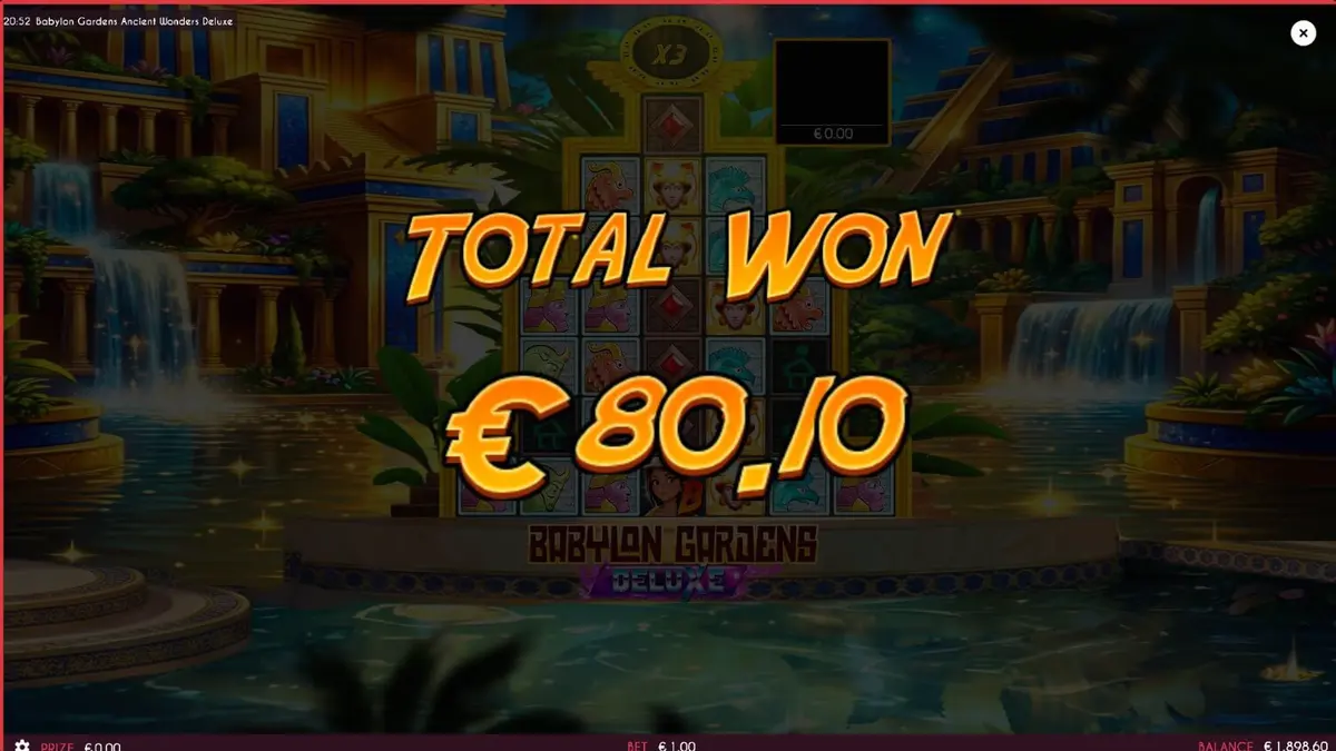 Pemandangan visual slot Babylon Gardens Ancient Wonders Deluxe dengan tema peradaban kuno